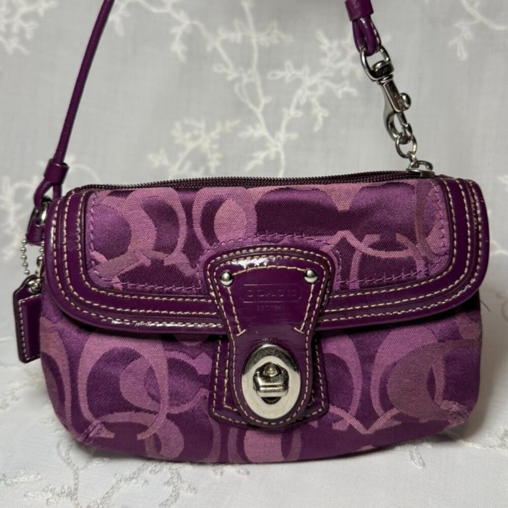 Coach Purple Monogram Wristlet with Turnlock front